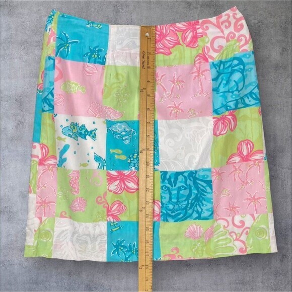 Lilly Pulitzer Patchwork Mini Skirt Women 2 Pink Blue Floral Boho Coastal Beach - Picture 6 of 7